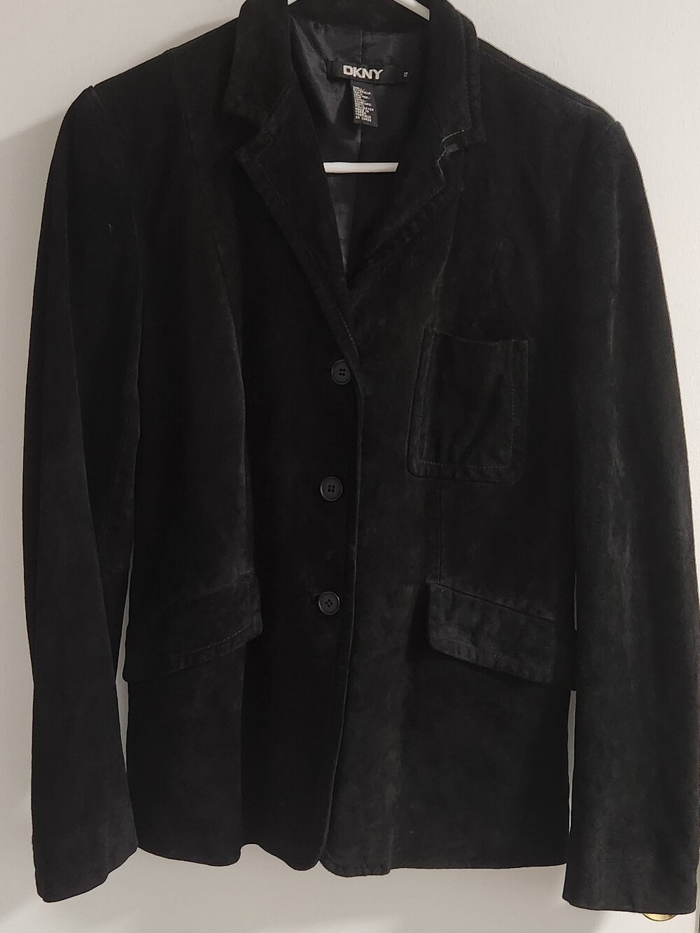 DKNY Black Suede Three-Button Blazer Jacket, Size 10